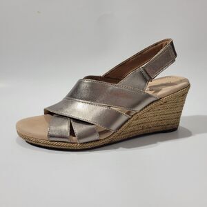 Clarks Collection Gold Espadrilles Slingback Wedge Sandals Sz 8M